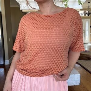 Daytrip Coral Open Back Twist Boho Blouse Size Large Spring Layering